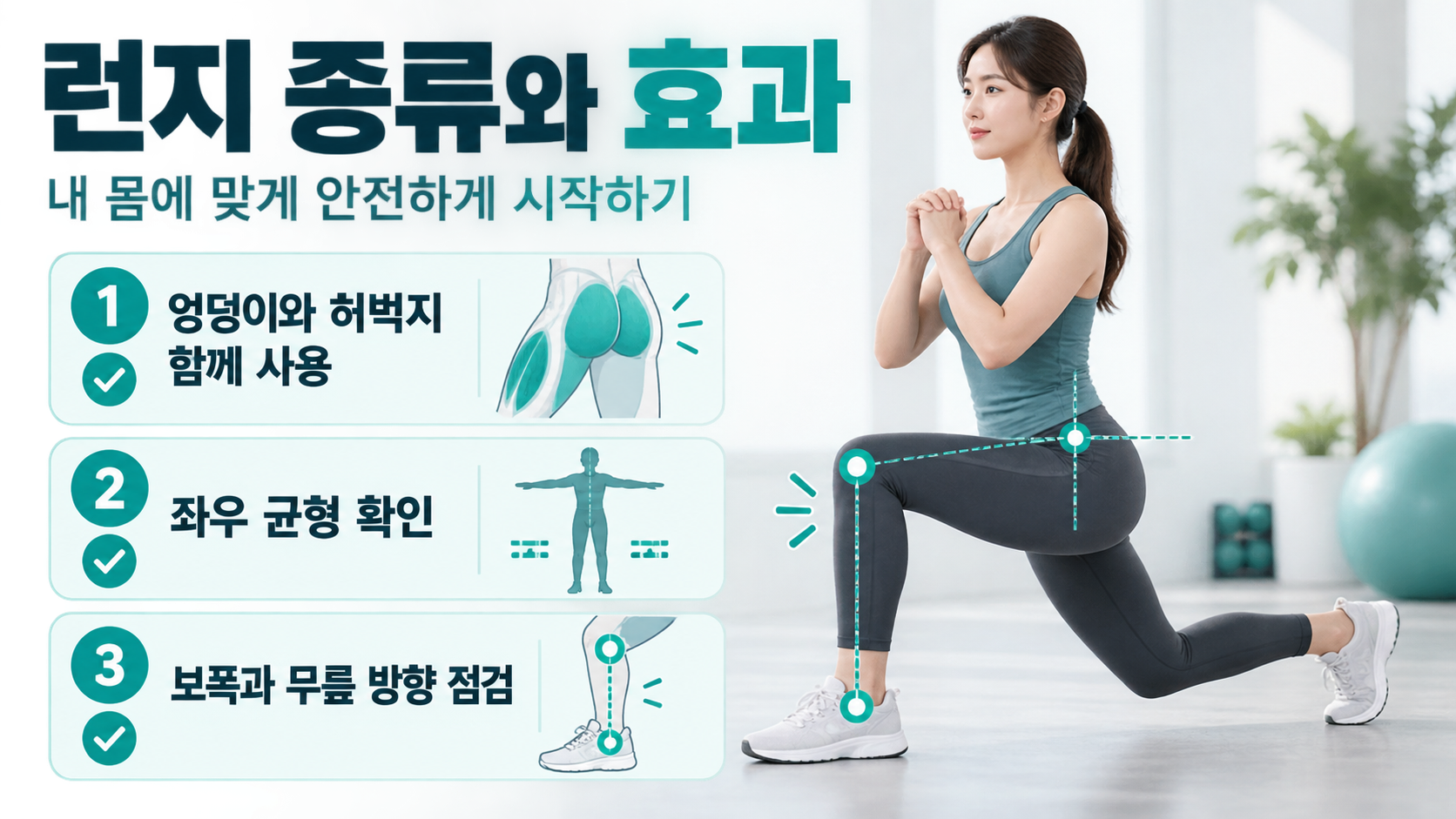 런지 종류와 효과를 정리한 한국어 운동 정보카드