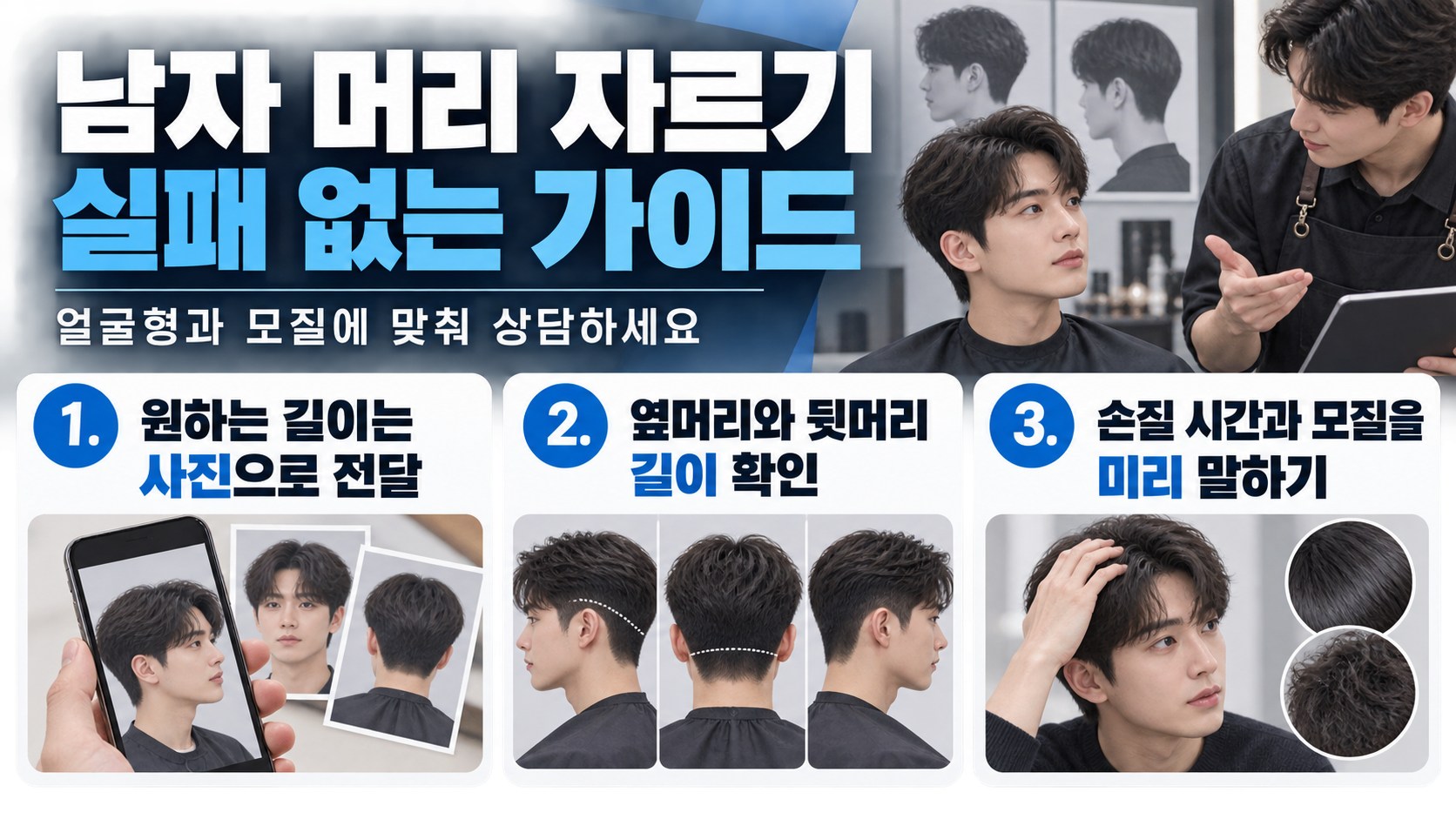 남자 커트 실패를 줄이는 상담 핵심 정보카드