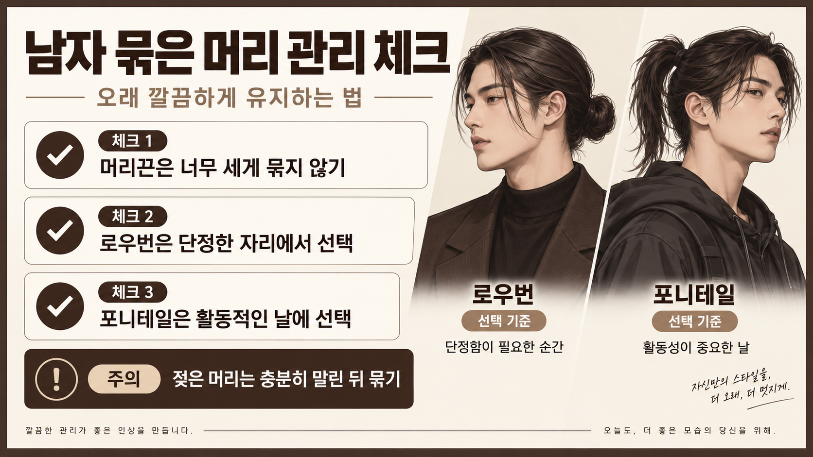 남자 포니테일과 반묶음 선택 체크리스트 정보카드
