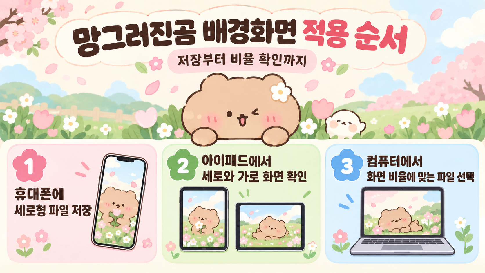 휴대폰 배경화면 적용 순서를 보여 주는 정보카드