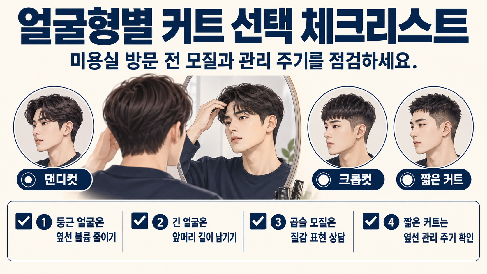 남자 커트 상담과 관리 체크리스트 정보카드