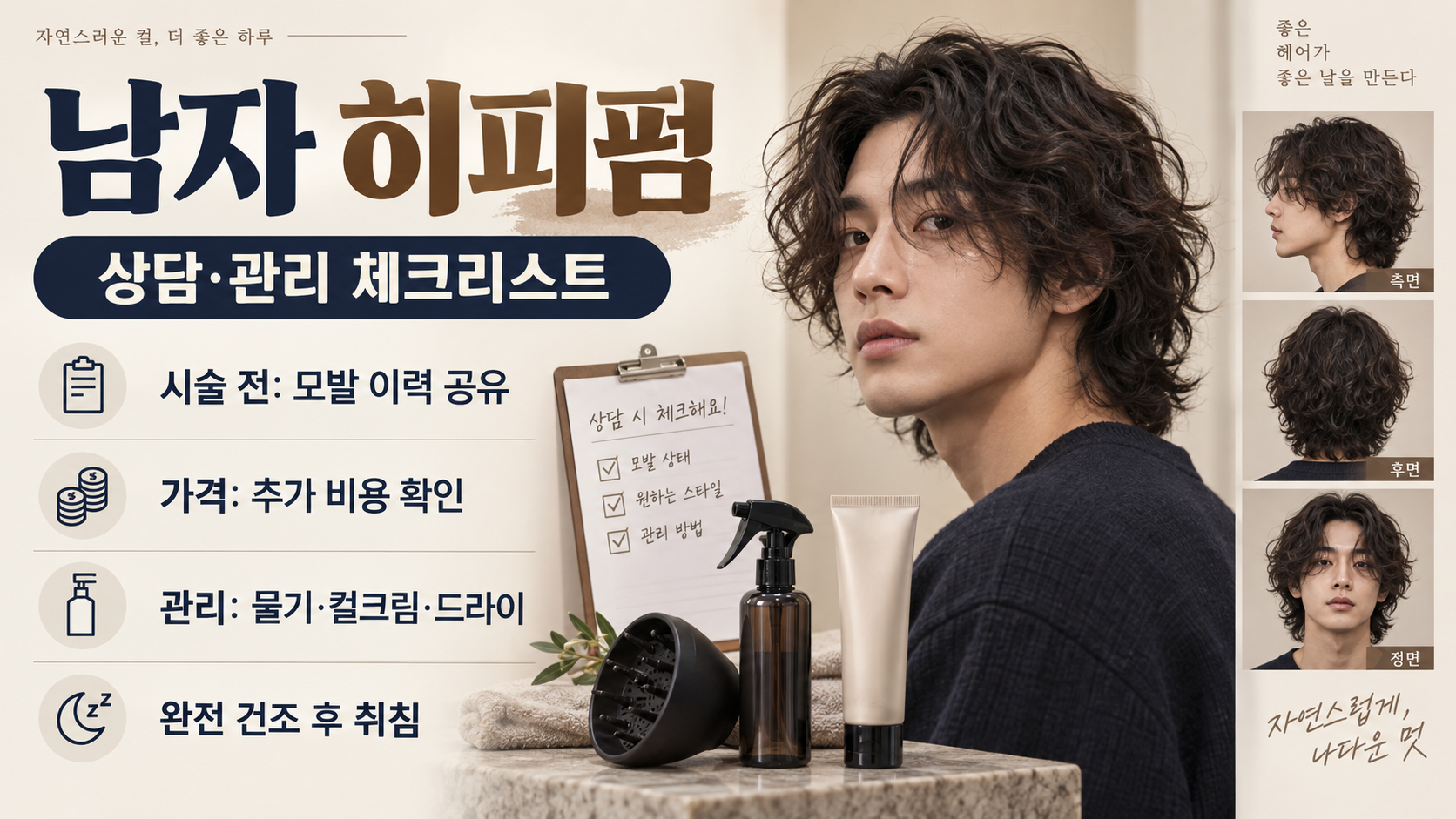 컬 크기와 볼륨 배치에 따른 남자 히피펌 선택 포인트