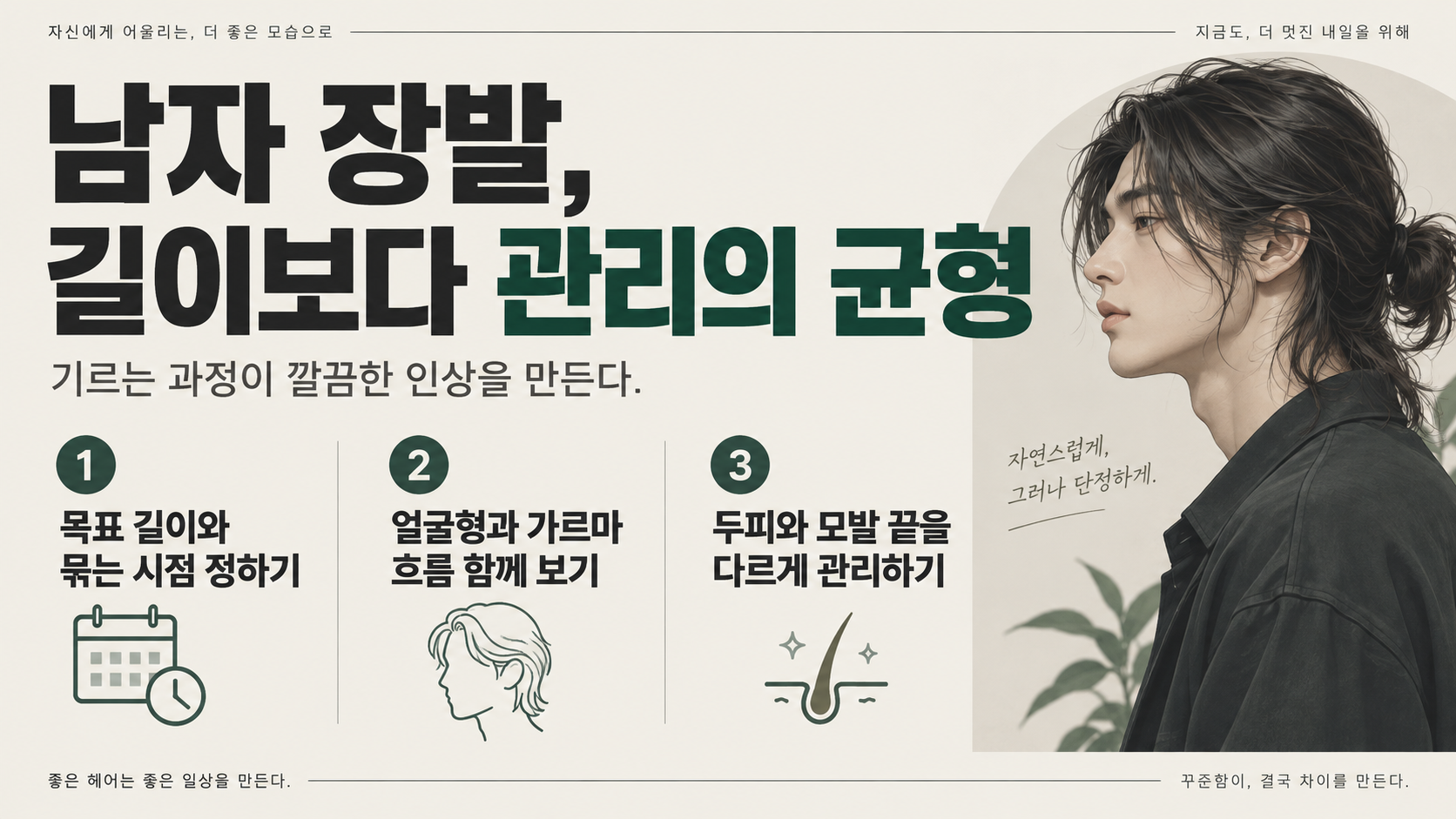 남자 장발 기르기 핵심 조건을 정리한 정보카드