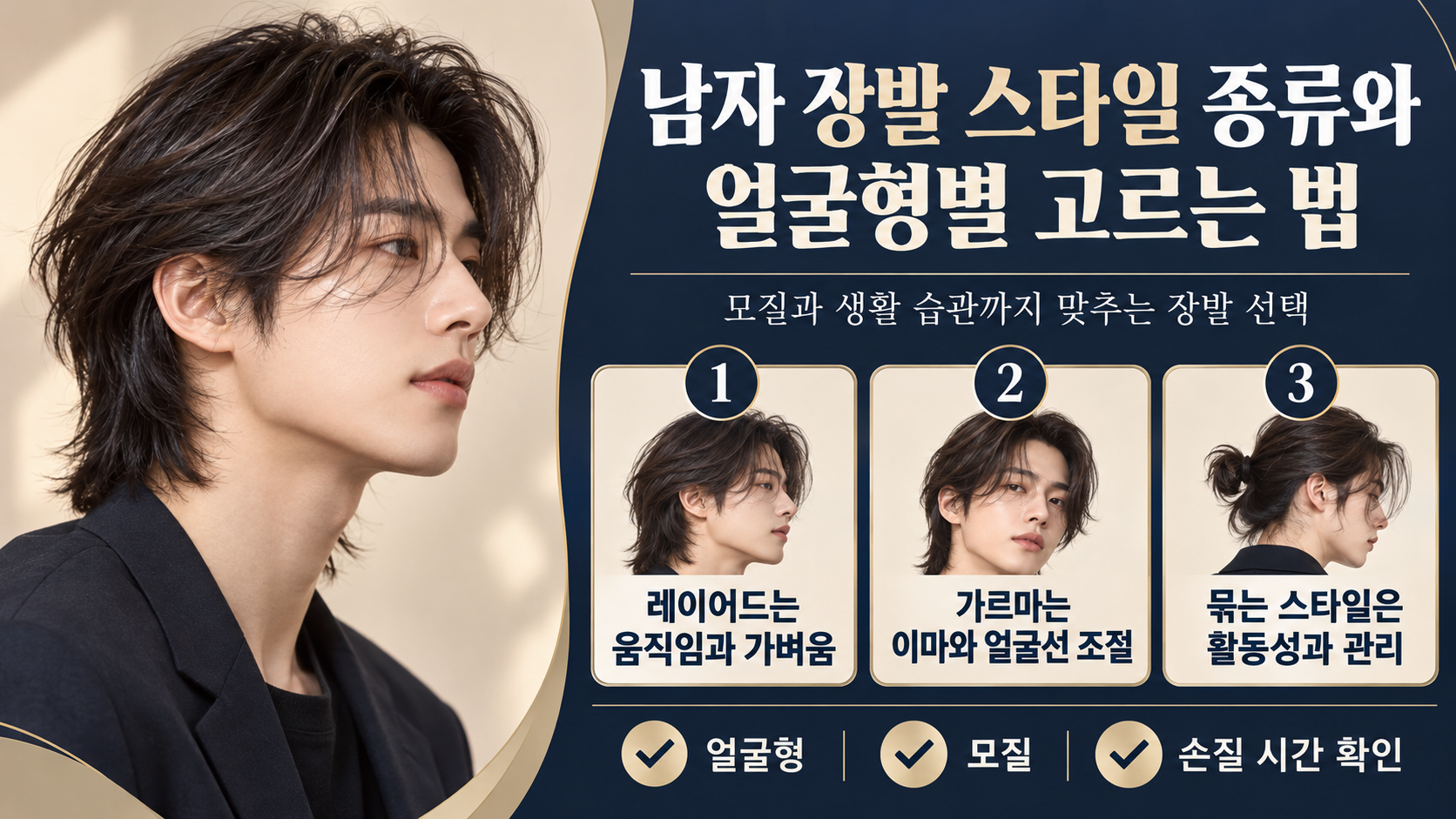 남자 장발 스타일 종류와 얼굴형별 선택 기준 정보 카드