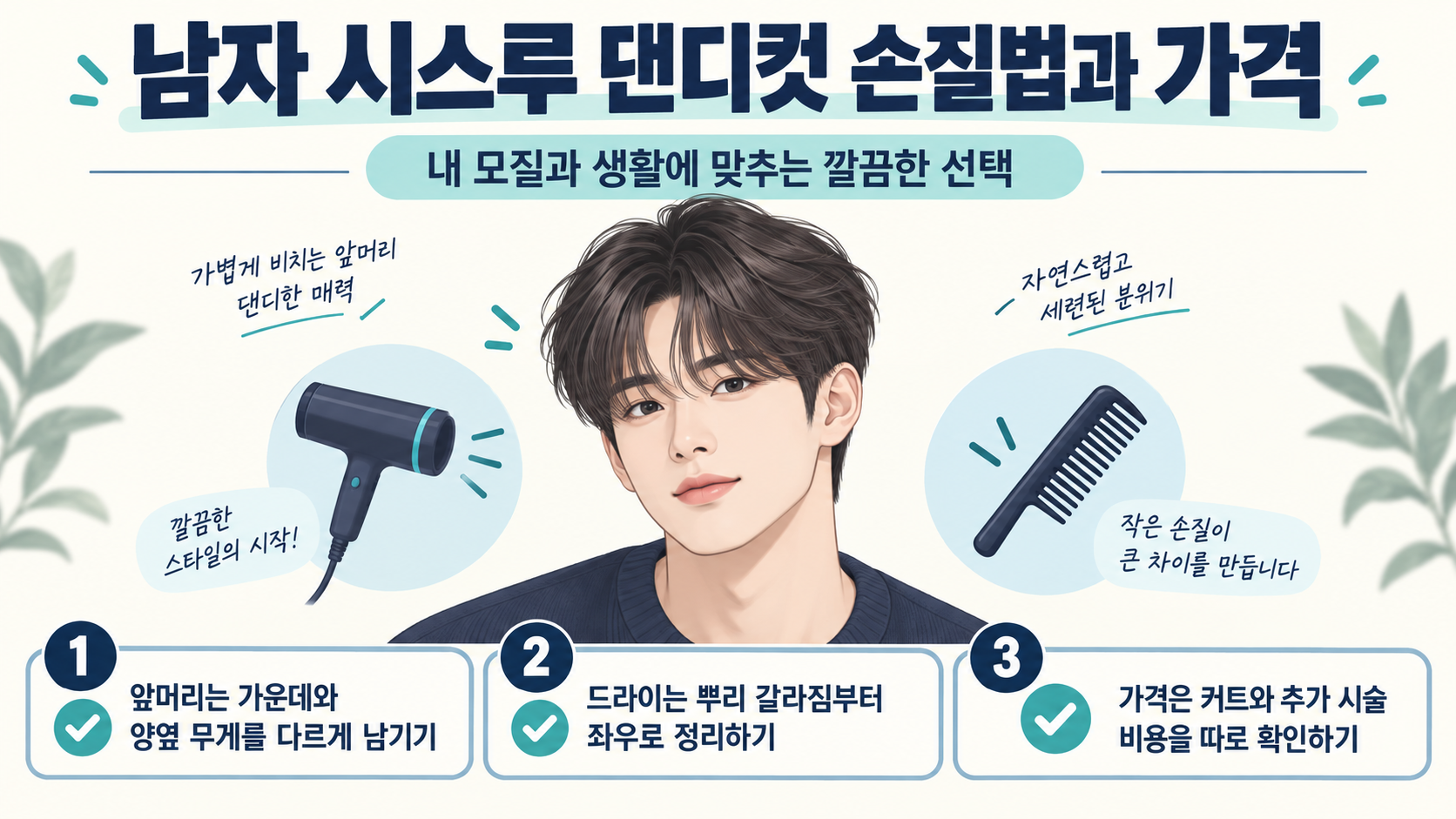 남자 시스루 댄디컷 손질과 가격 정보를 담은 안내 카드