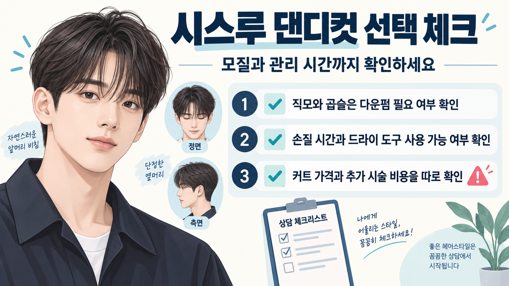 시스루 댄디컷 상담 전 체크리스트 정보 카드