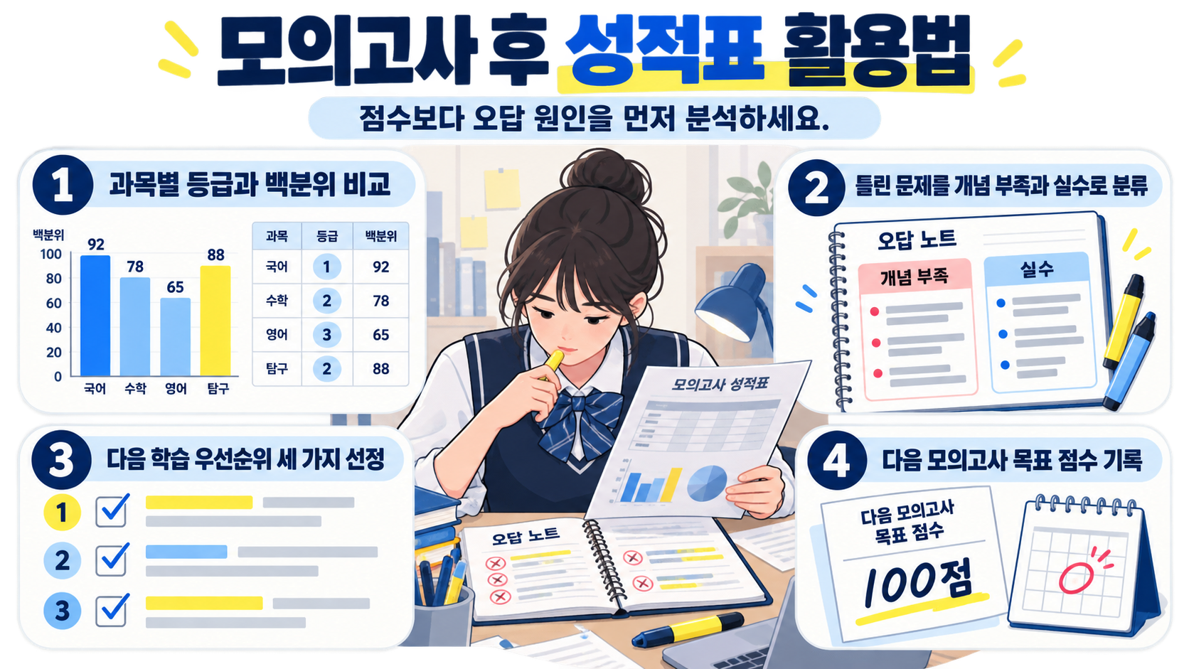 국어 영어 수학 탐구 과목별 모의고사 준비 체크리스트 카드