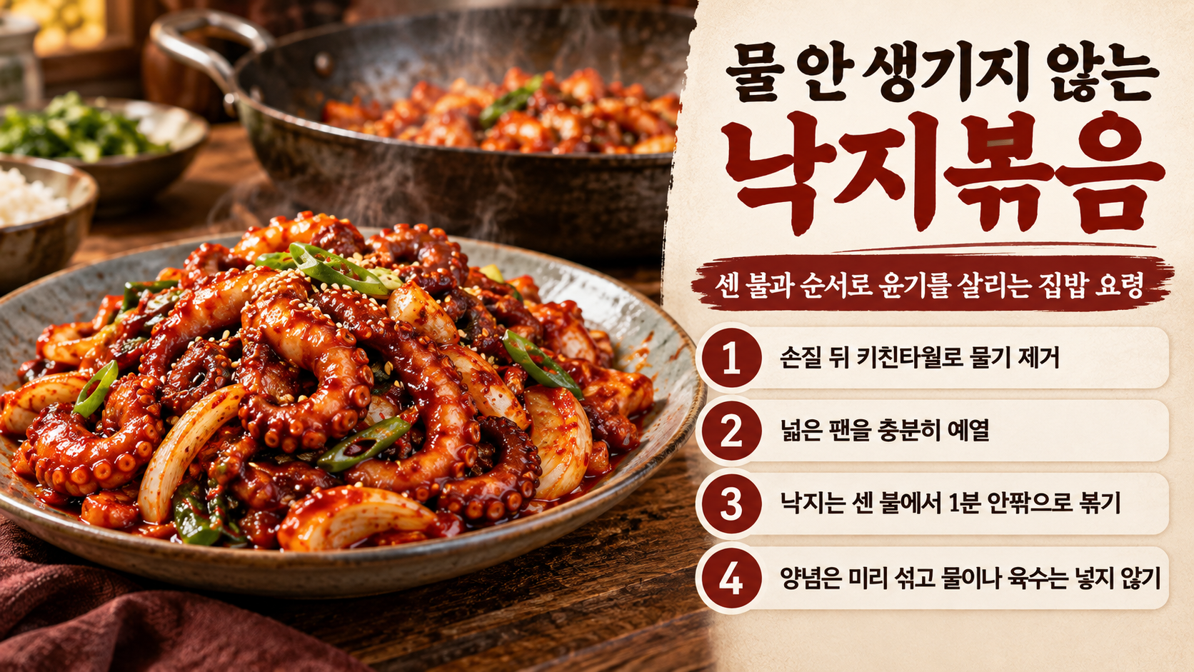 물기 없이 윤기 나는 낙지볶음 핵심 요령 정보카드