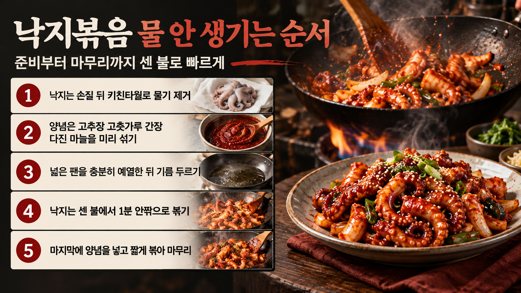 낙지볶음 조리 순서를 보여주는 정보카드
