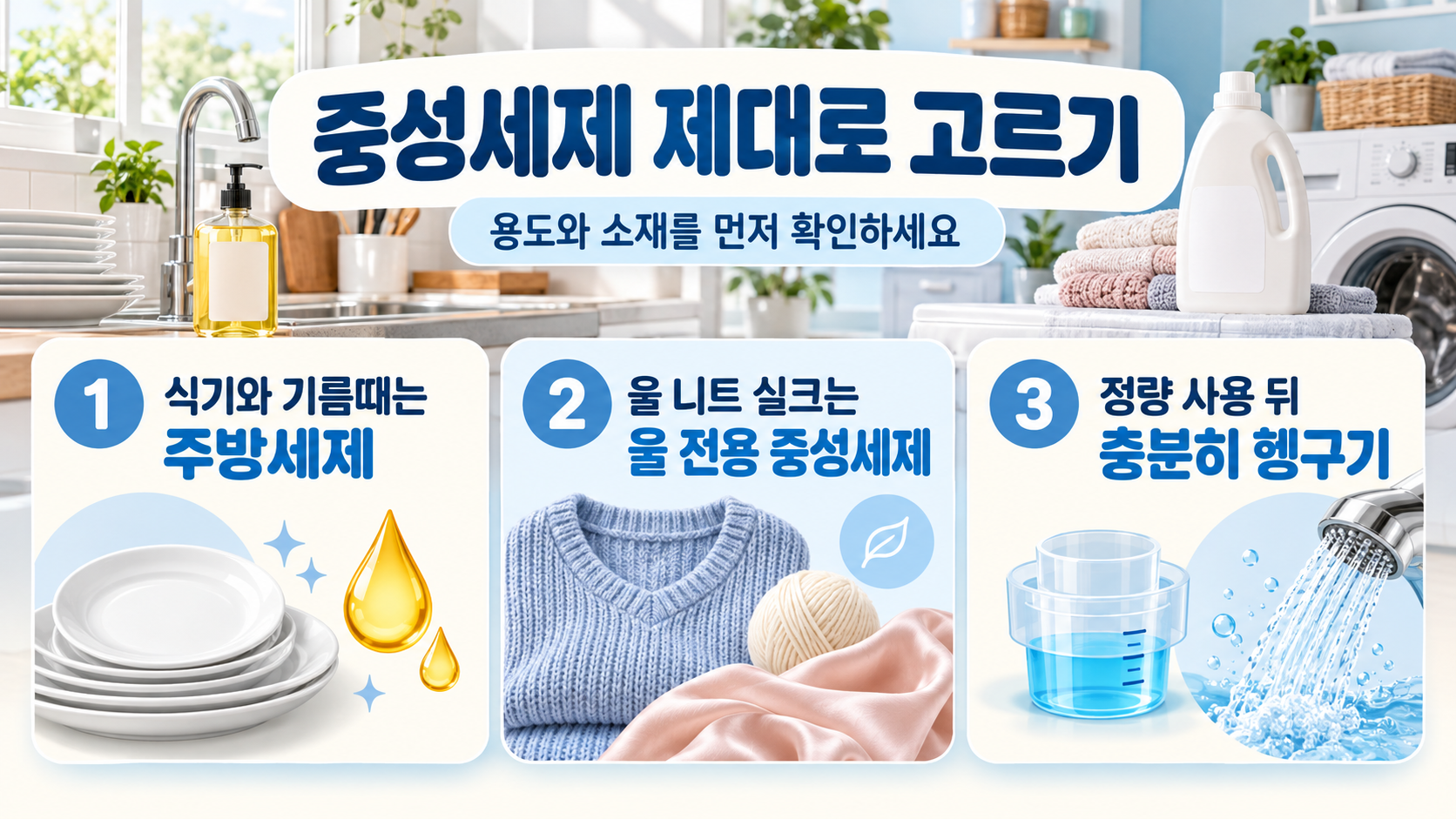 중성세제와 울샴푸 선택 기준을 보여주는 정보카드