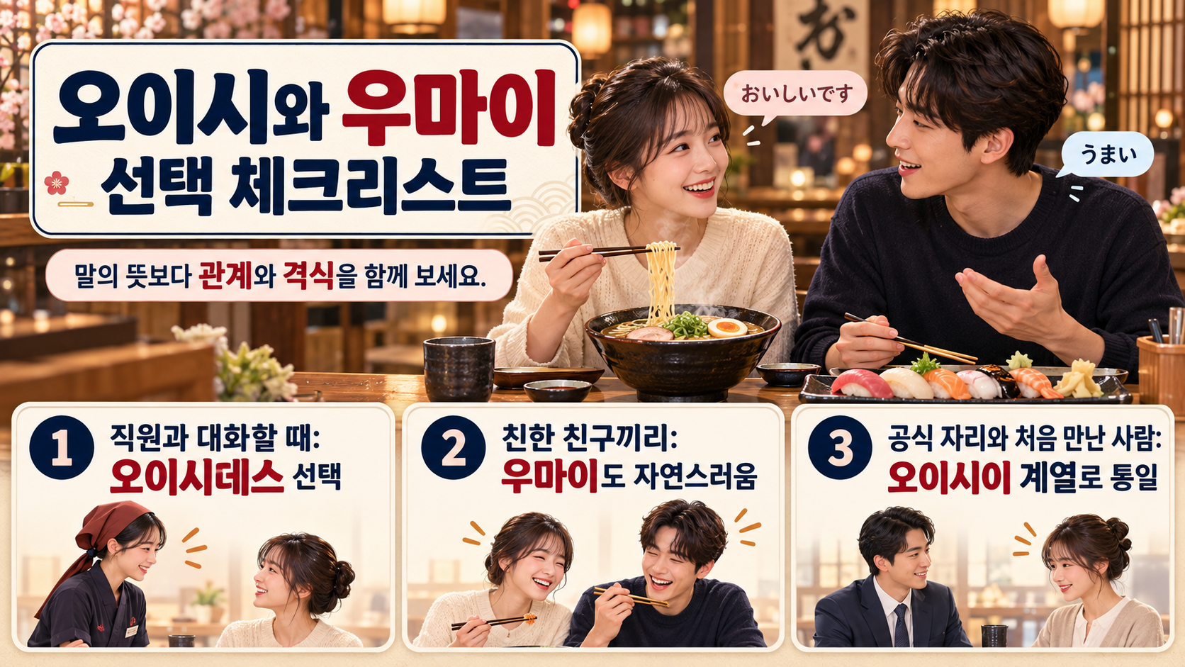 오이시와 우마이를 고르는 체크리스트 정보카드