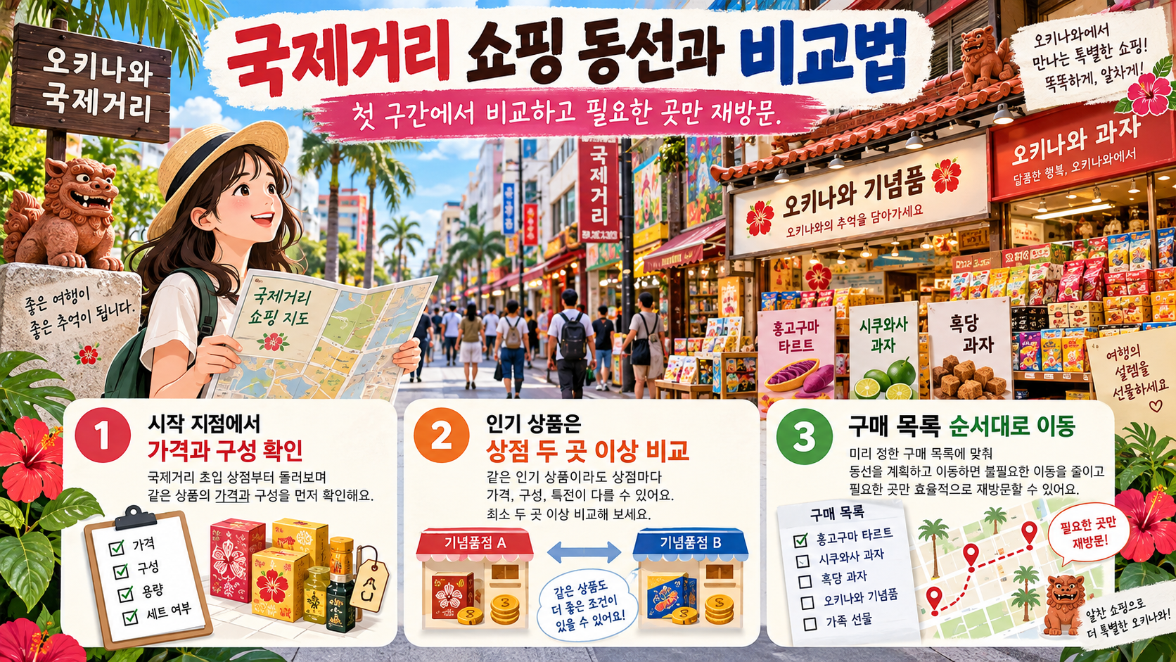 국제거리 쇼핑 동선을 순서대로 보여주는 안내 카드