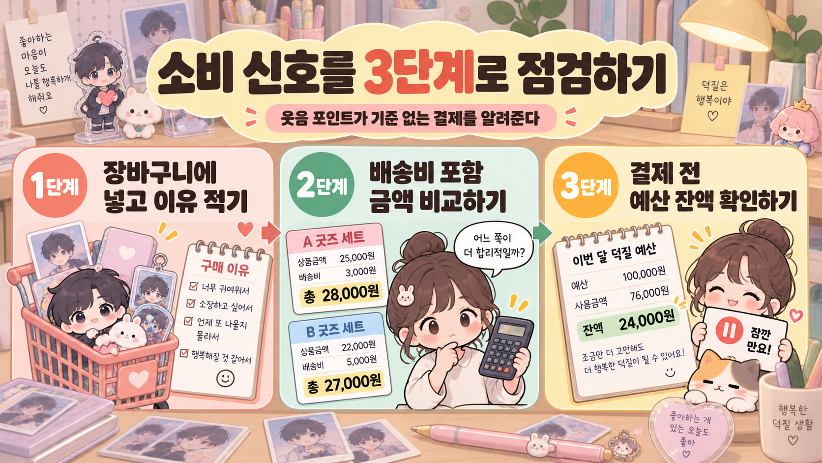 굿즈 구매 전 질문 순서를 보여 주는 정보카드