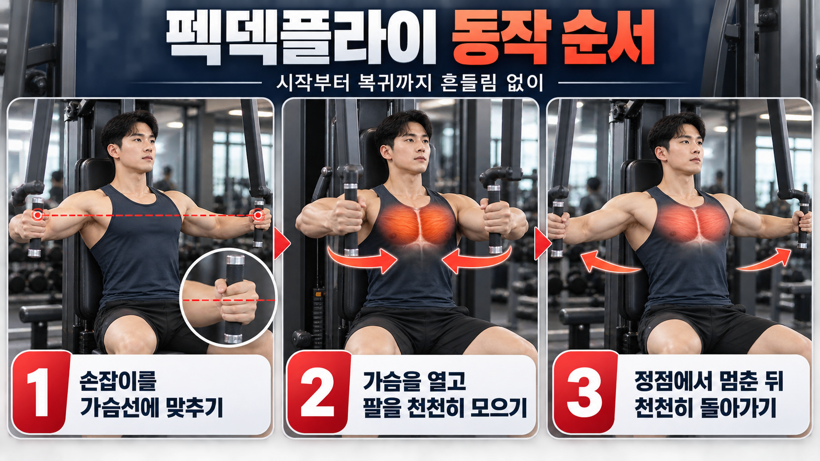 펙덱플라이 머신 세팅과 동작 순서를 보여주는 정보카드