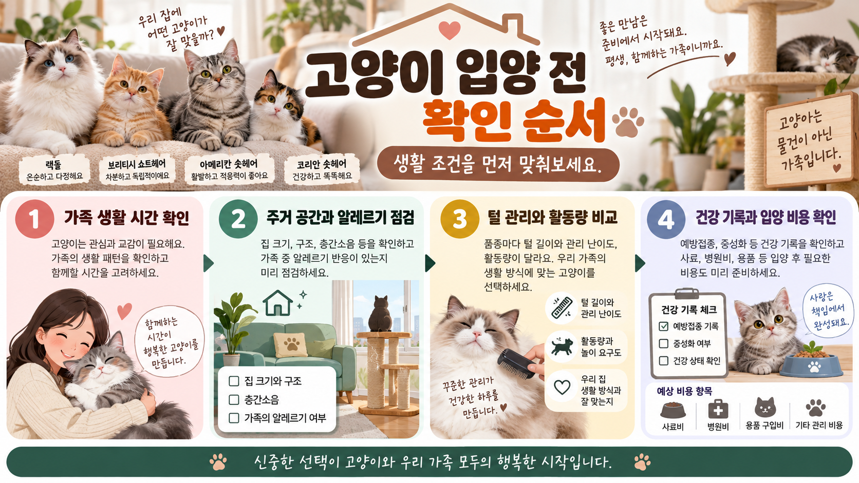 고양이 품종 선택 순서를 보여 주는 정보 카드