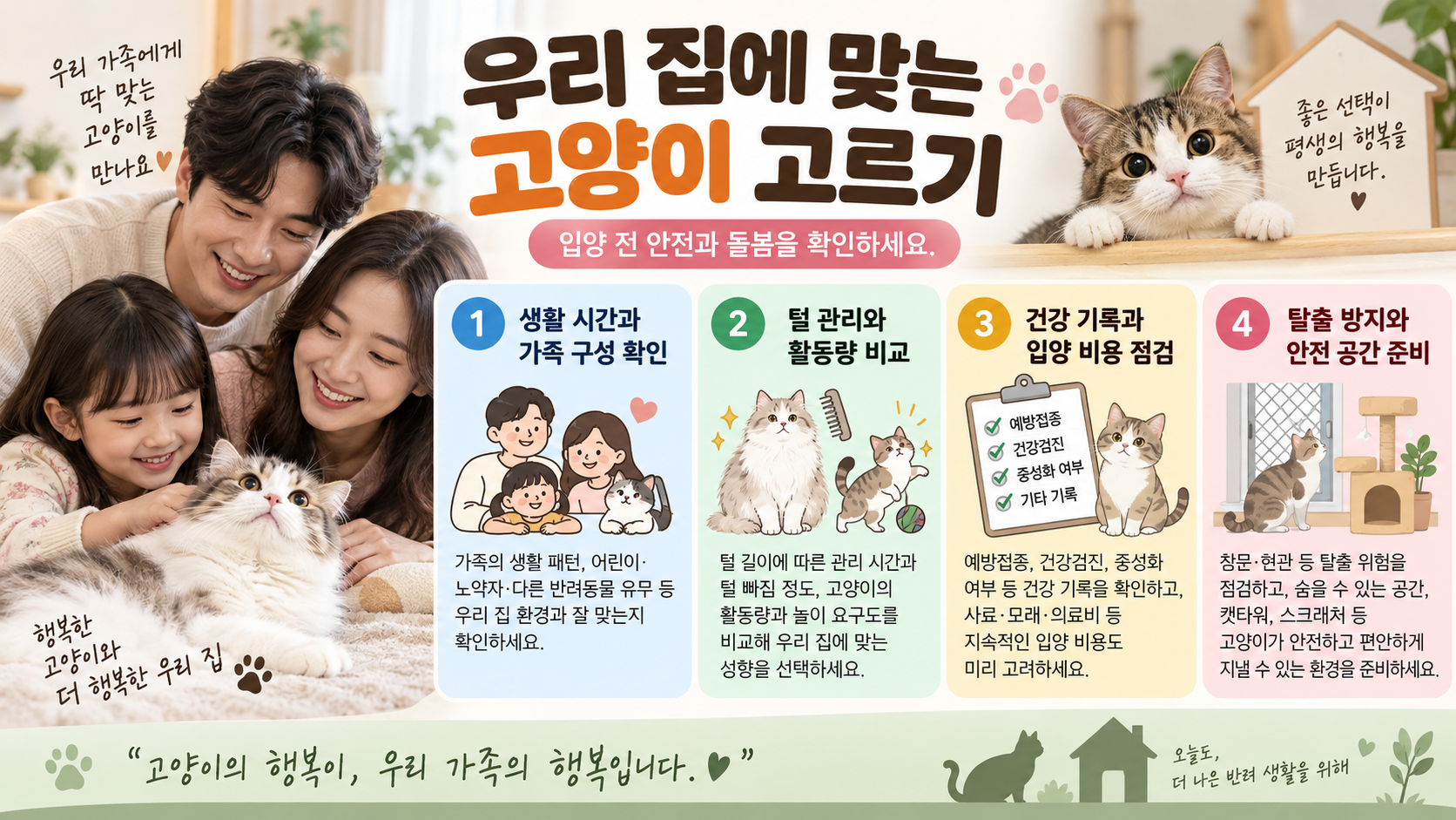 초보 집사를 위한 고양이 입양 체크리스트 정보 카드