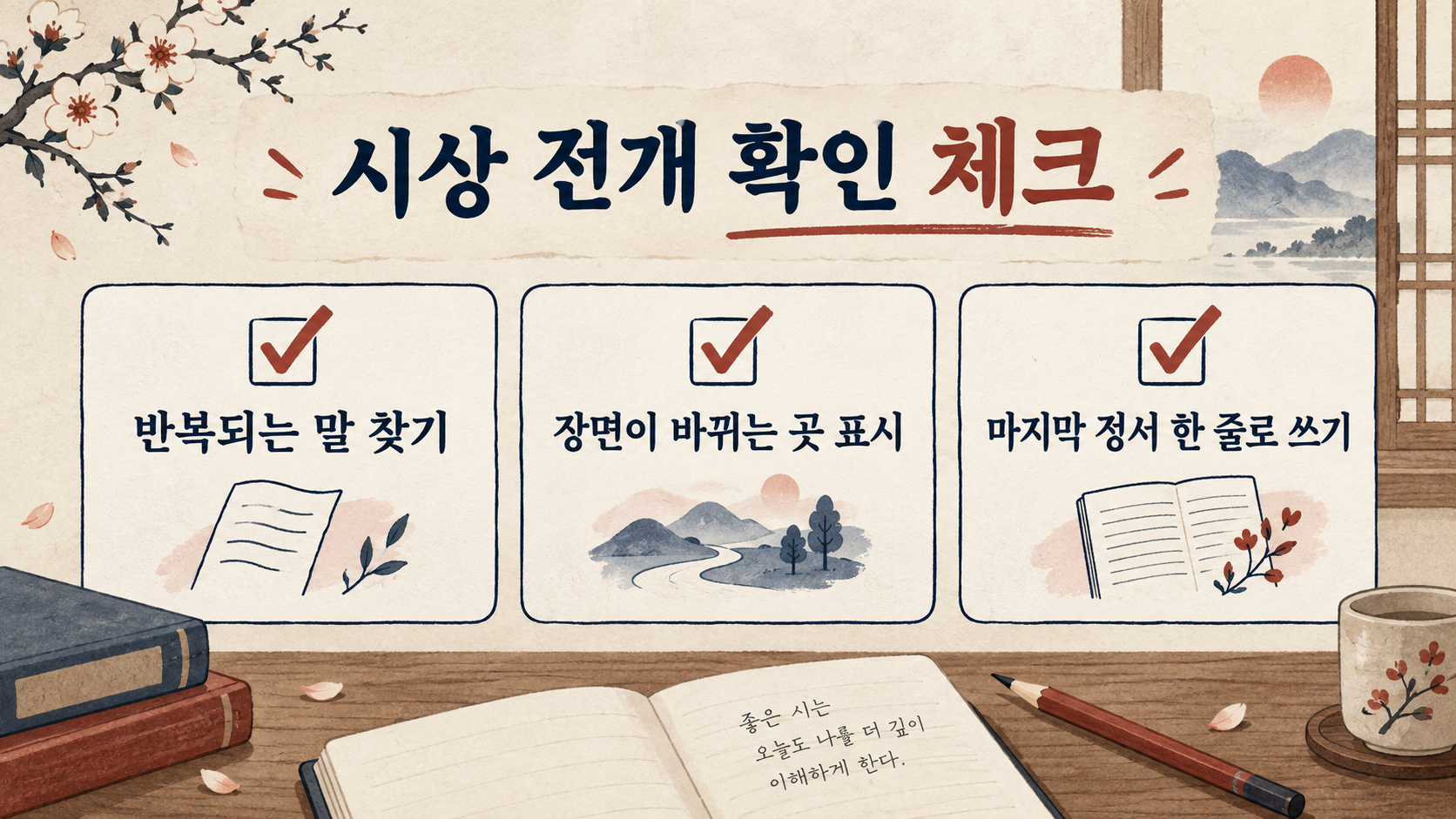반복되는 말, 장면 변화, 마지막 정서를 확인하는 시상 전개 체크리스트 정보카드