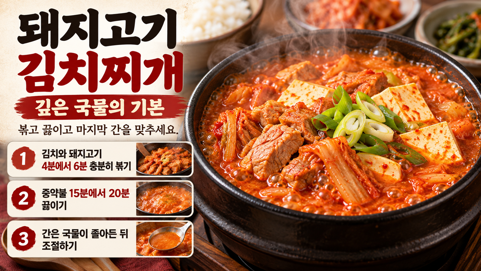 돼지고기 김치찌개 조리 핵심을 정리한 정보카드