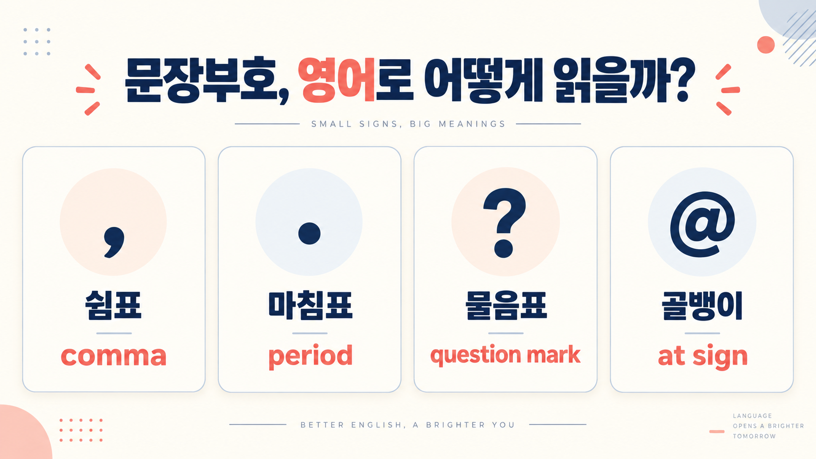 영어 문장부호와 특수기호 읽기 정보카드