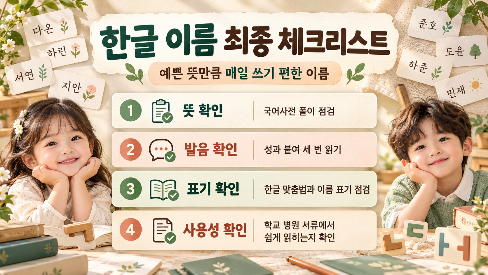 한글 이름 선택 전 체크리스트 정보카드