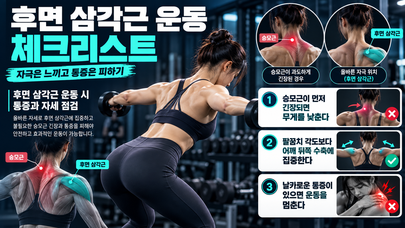 후면 삼각근 운동 체크리스트 한국어 정보카드