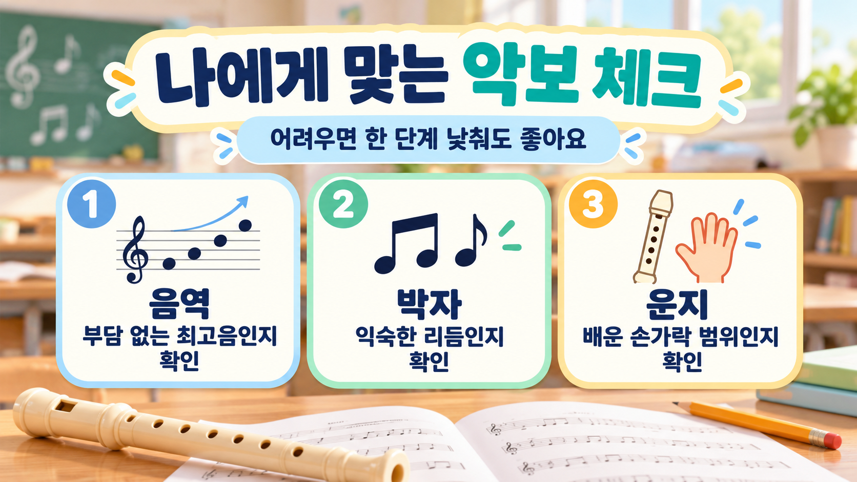 리코더 악보 확인 체크리스트 정보 카드