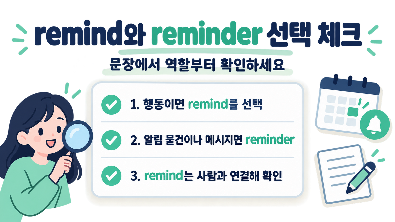 reminder 사용 상황과 주의점을 정리한 한국어 정보카드