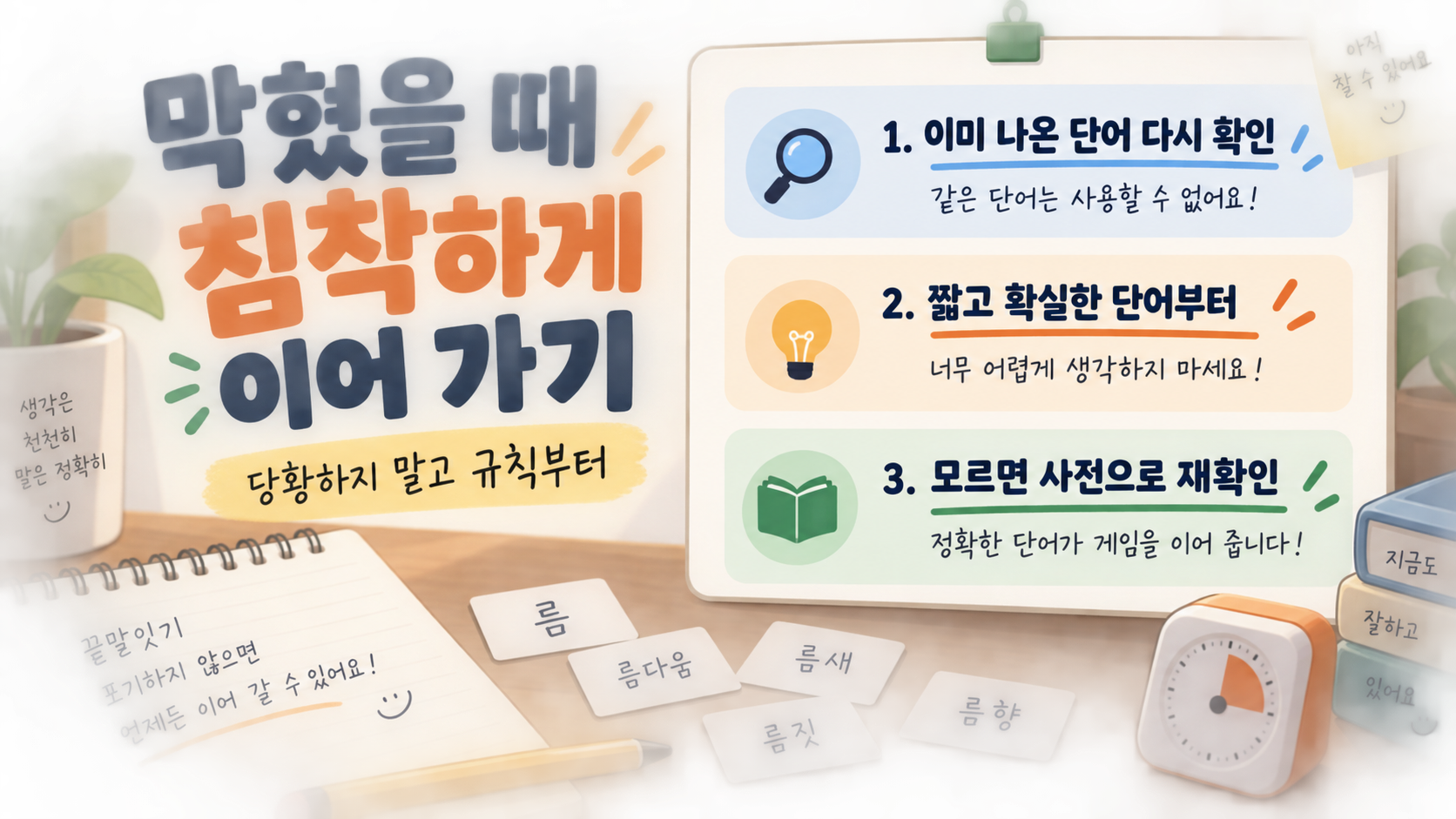 끝말잇기에서 단어를 고를 때의 체크리스트 정보카드