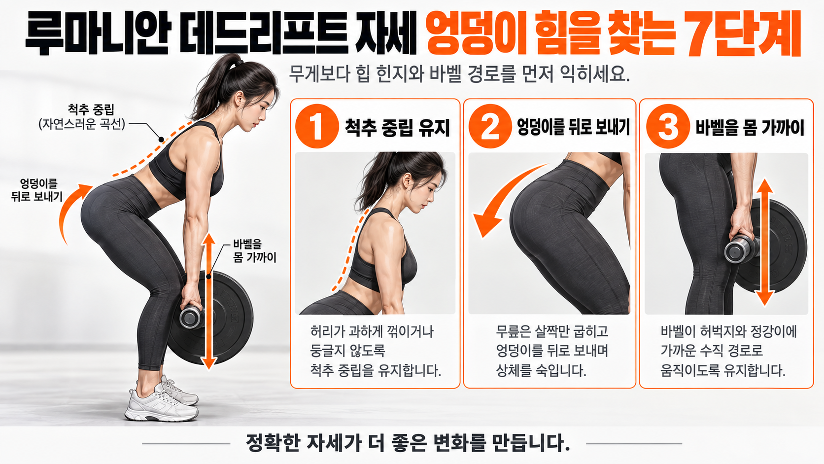 루마니안 데드리프트 7단계 핵심 자세 정보카드