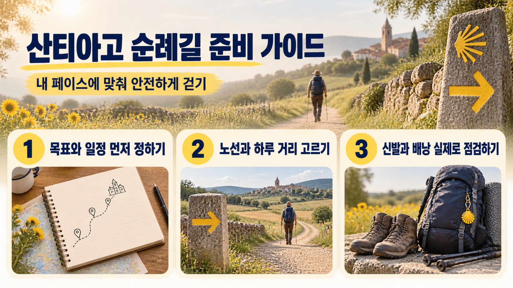 산티아고 순례길 준비 핵심을 정리한 한국어 정보카드