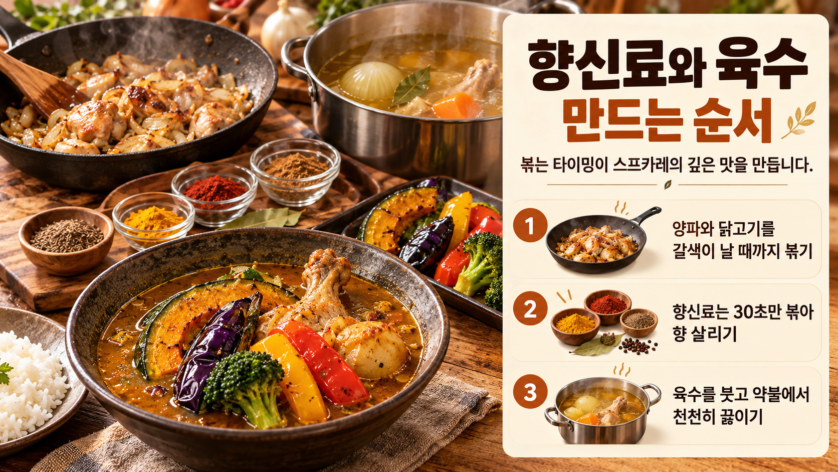 스프카레 조리 순서를 보여주는 정보 카드