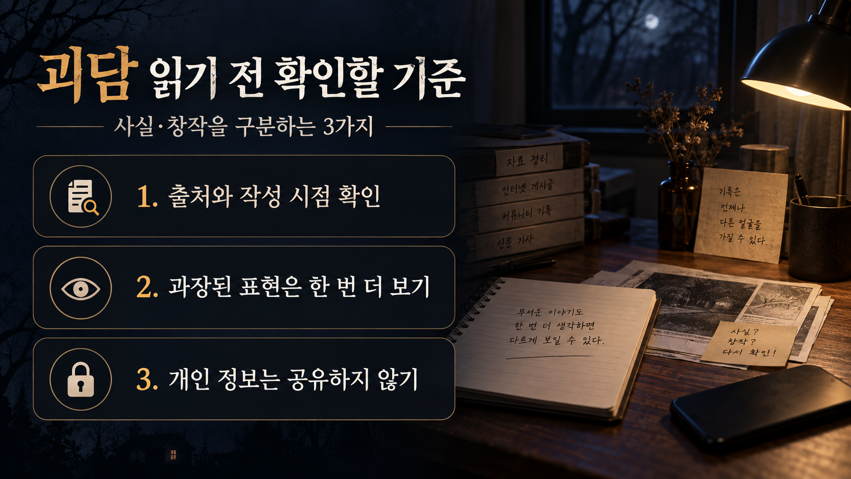 공포 콘텐츠를 읽기 전 출처와 수위를 확인하는 순서 안내