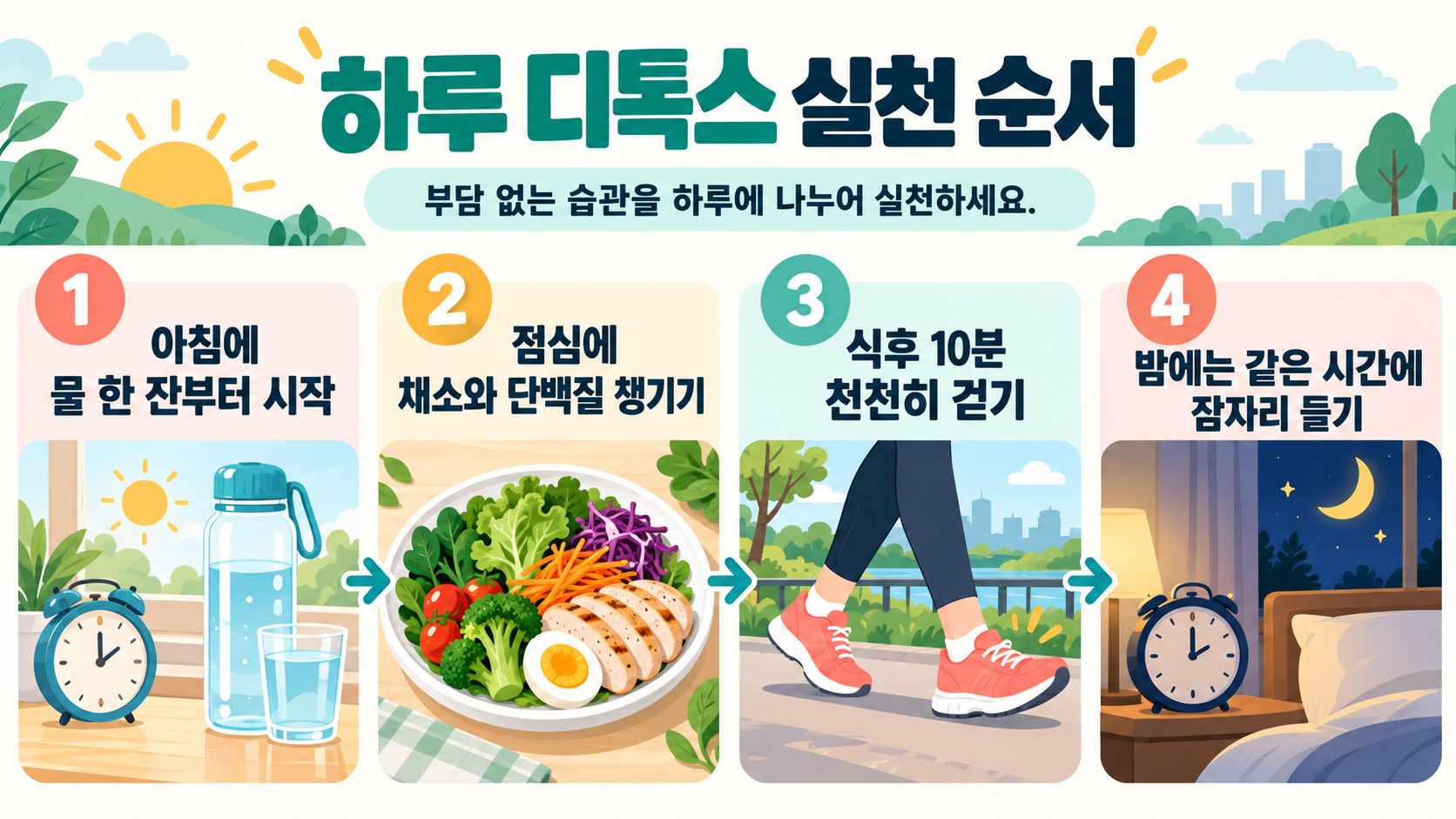 하루 수분과 식사 리듬 실천 순서 정보카드