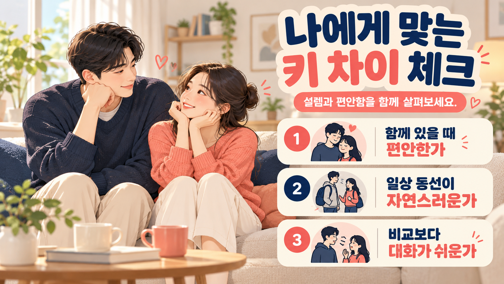 커플 데이트에서 키 차이의 편안함을 확인하는 체크리스트 정보카드