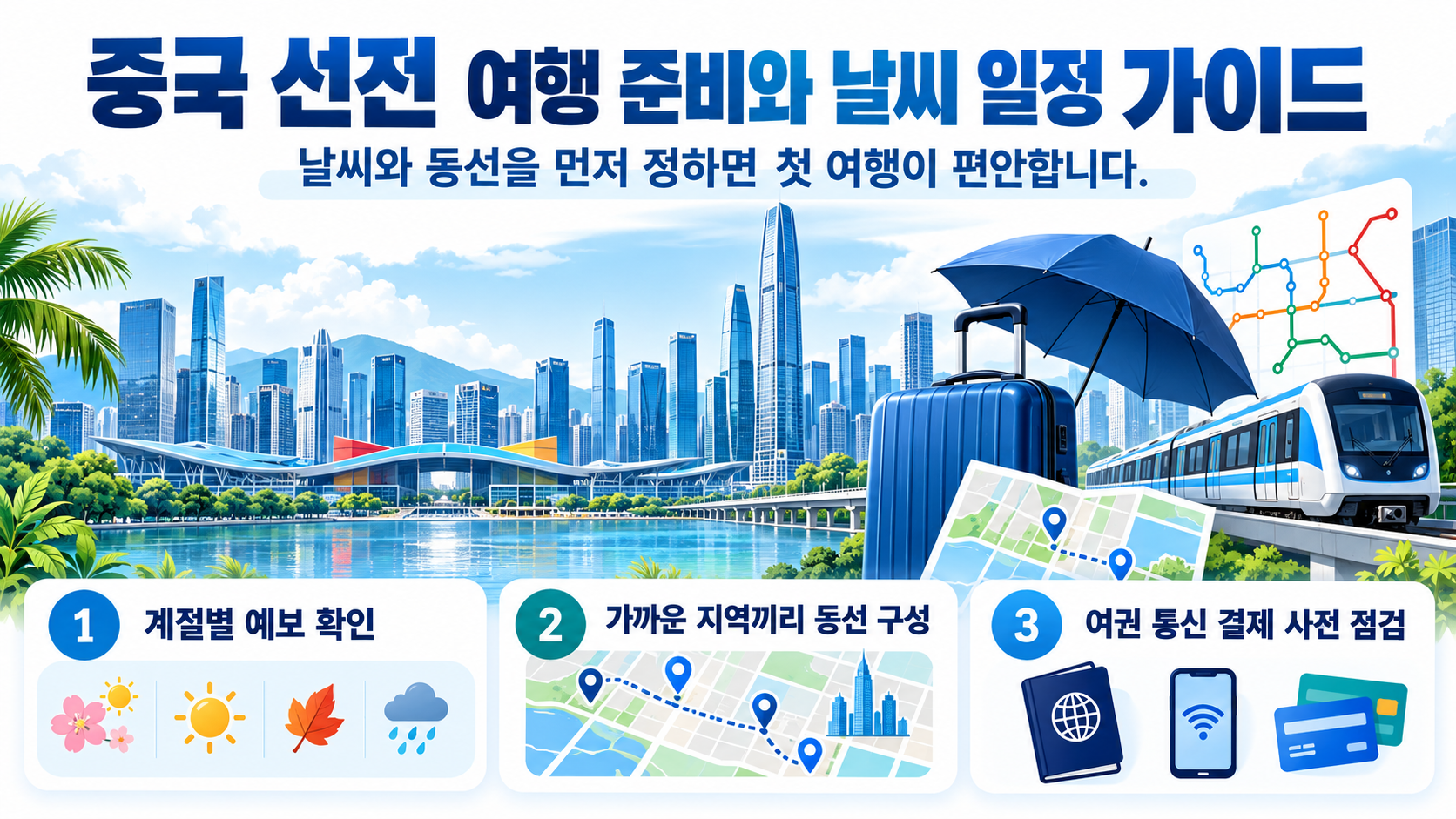 중국 선전 여행 준비 핵심 정보를 담은 안내 카드
