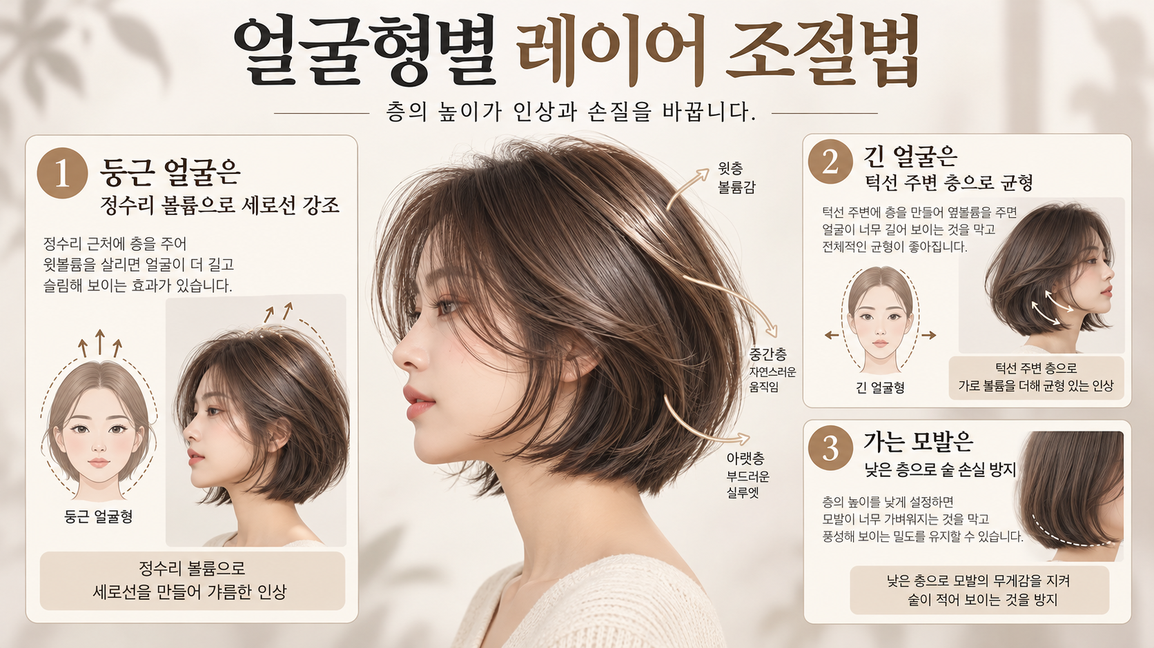 단발 레이어드컷 미용실 상담 순서를 보여주는 정보카드