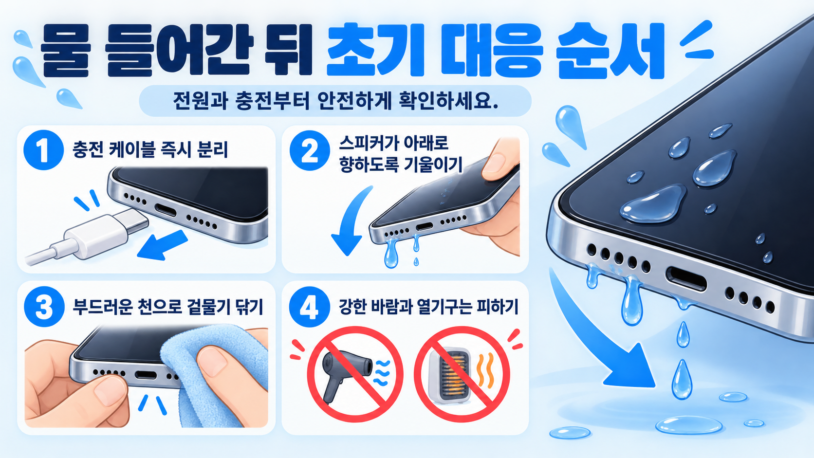 스피커에 물이 들어갔을 때 단계별 대처 순서 정보카드