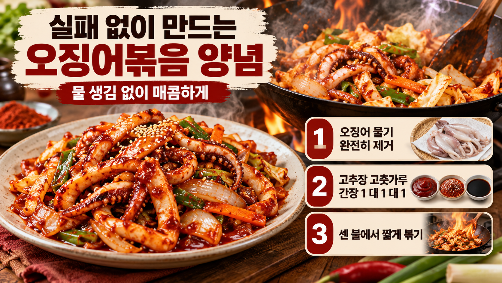매콤한 오징어볶음 양념 핵심을 정리한 정보카드