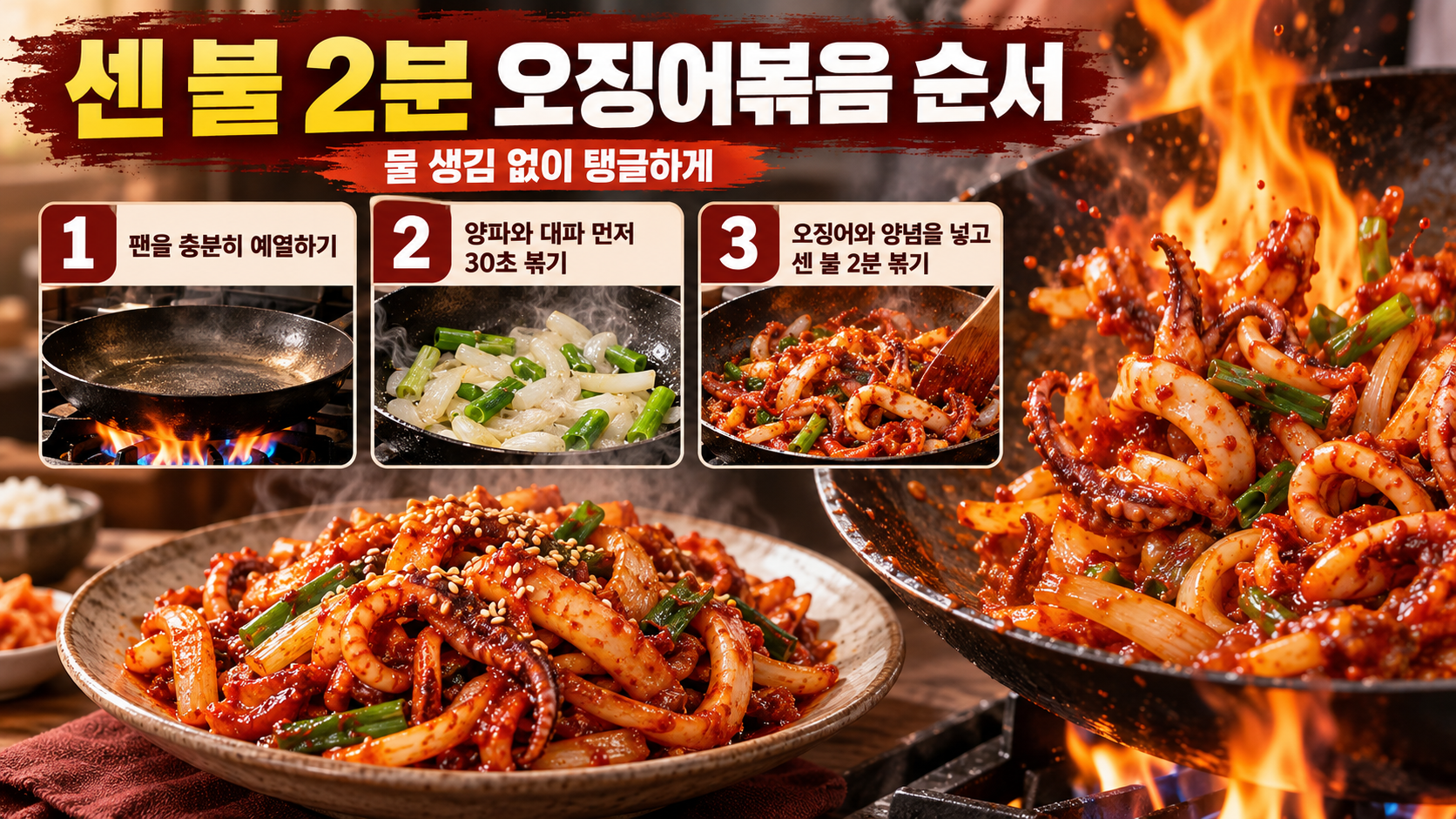 오징어볶음 조리 순서를 보여 주는 정보카드