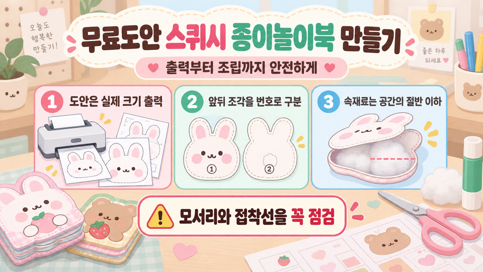 무료도안 스퀴시 종이놀이북 준비 안내 카드