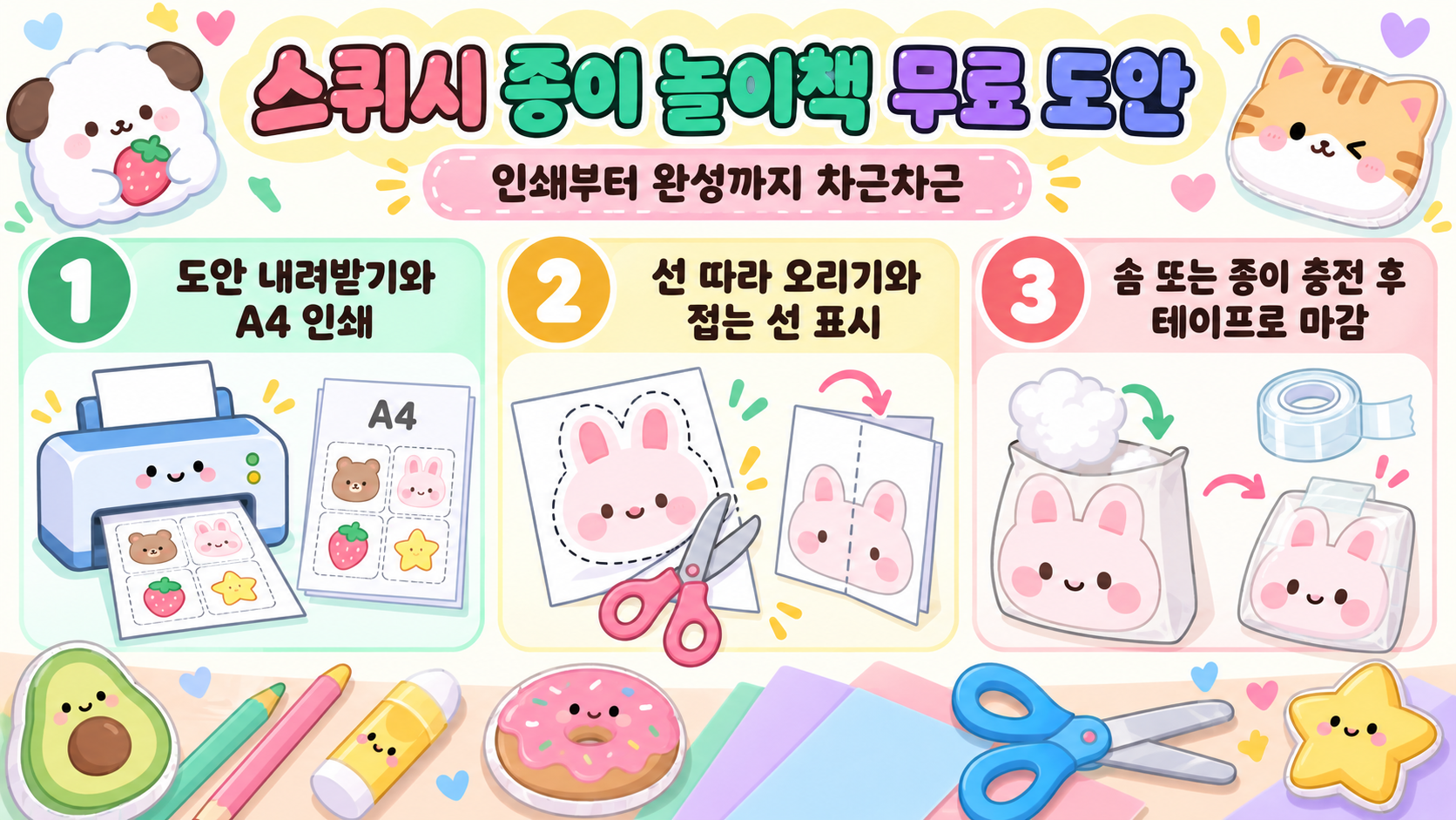 스퀴시 종이놀이북 제작 순서 안내 카드
