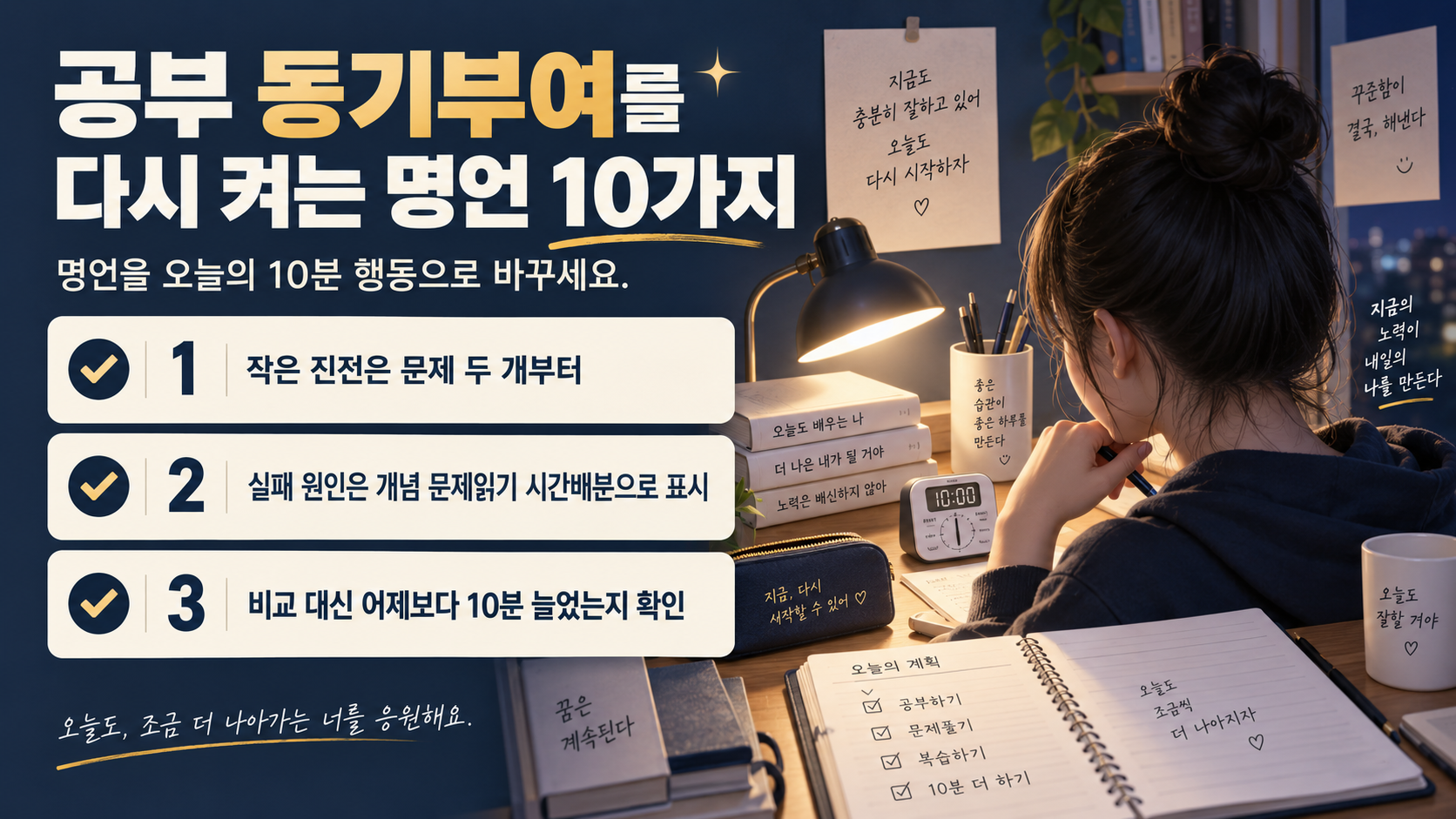 공부 동기부여 명언 10가지 핵심을 정리한 정보카드