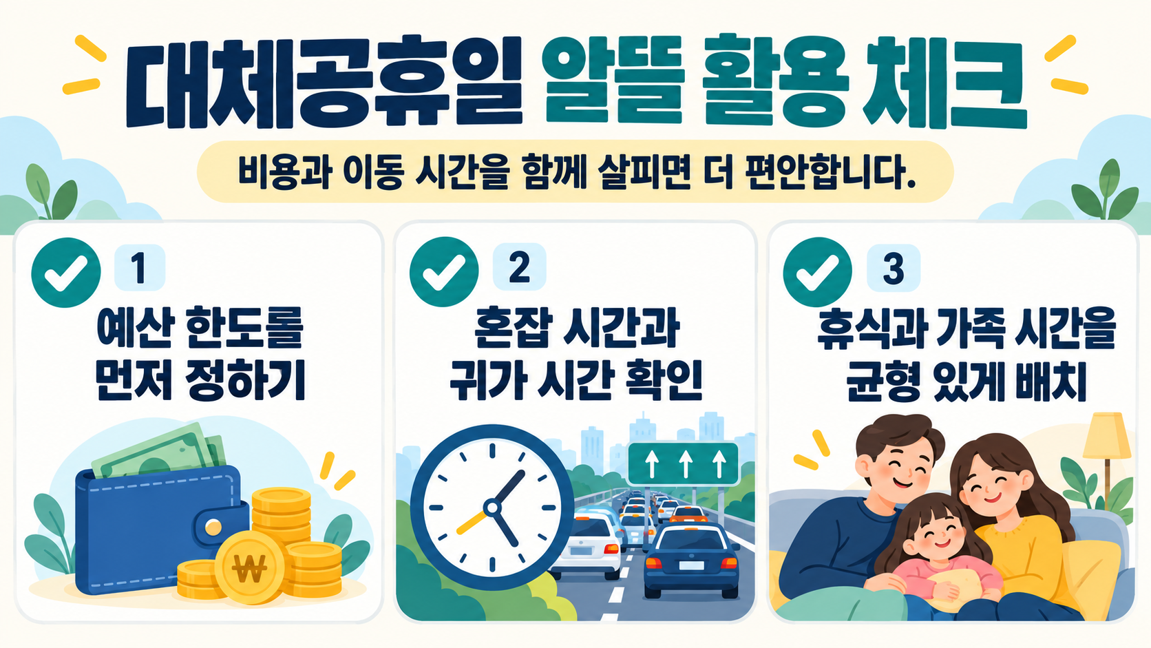 대체공휴일 연휴 계획 체크리스트 정보카드
