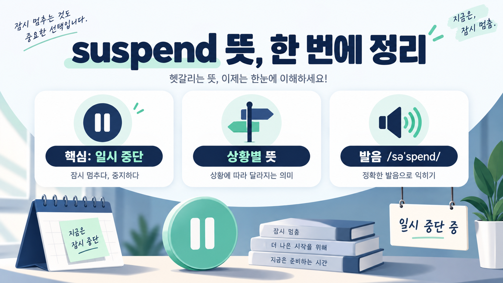 suspend 뜻, 한 번에 정리: 일시 중단부터 정지까지 문맥별 사용법