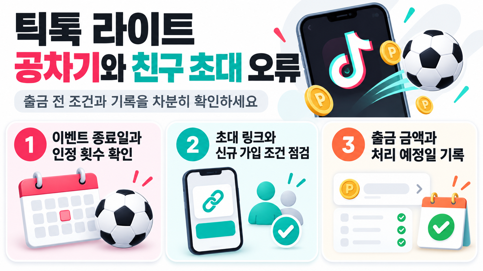 틱톡 라이트 공차기와 친구 초대 오류 확인 정보카드