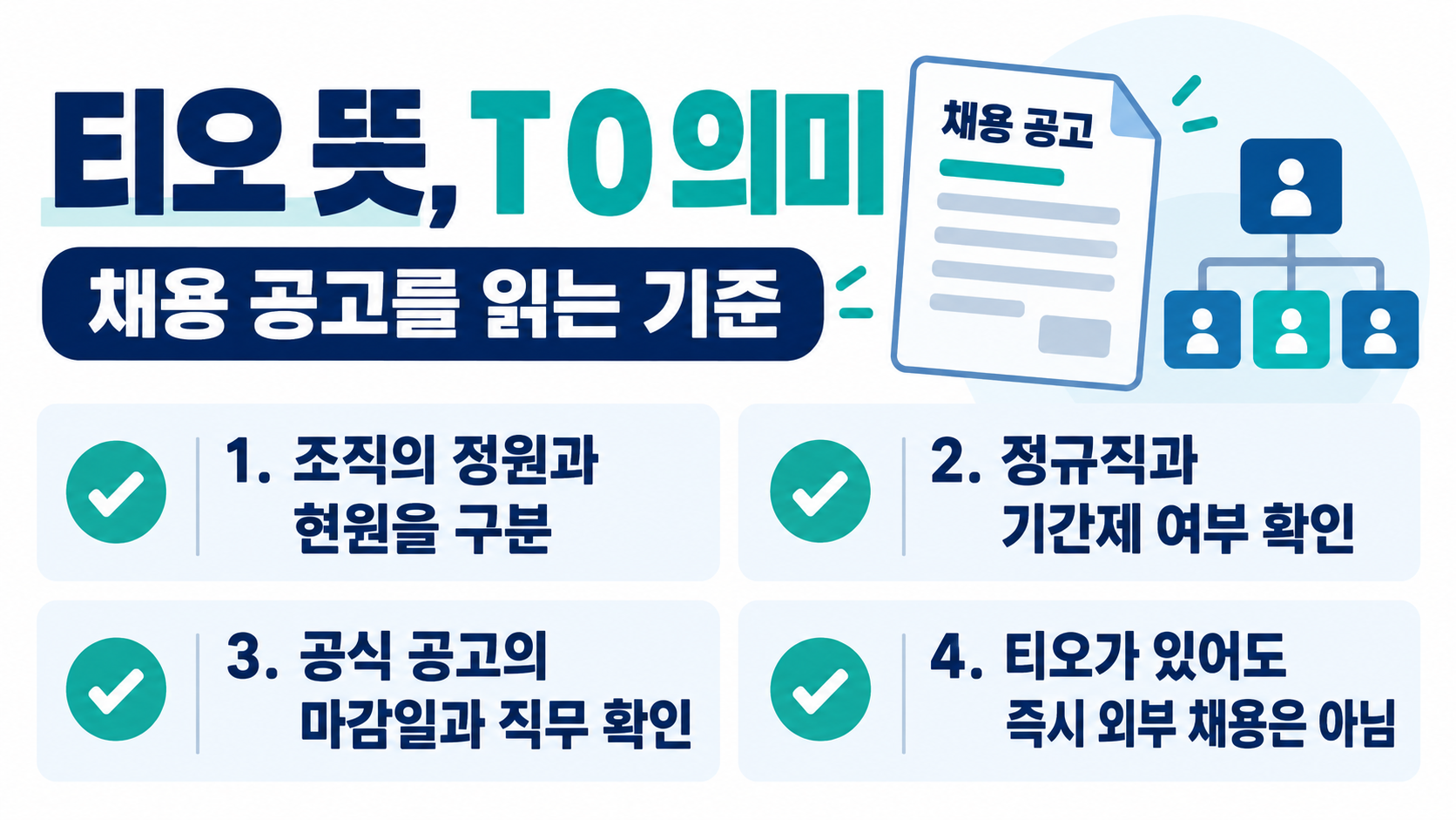 티오 뜻과 채용 공고 확인 항목을 설명하는 정보카드