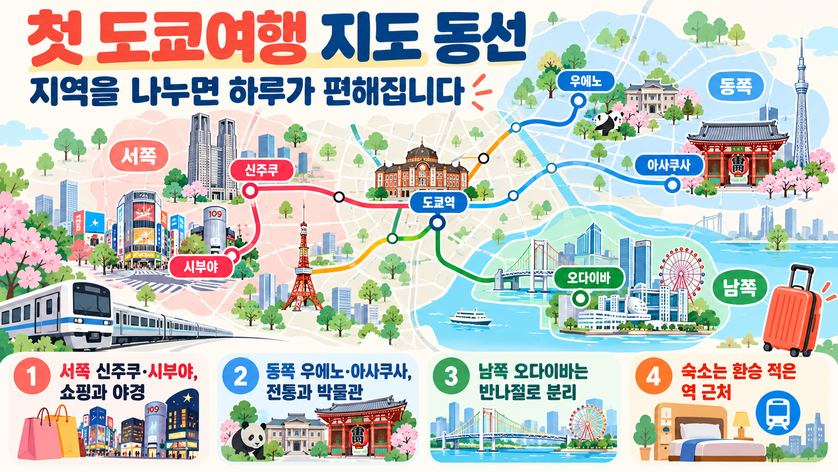 도쿄 첫 여행 지역별 지도 동선 정보카드