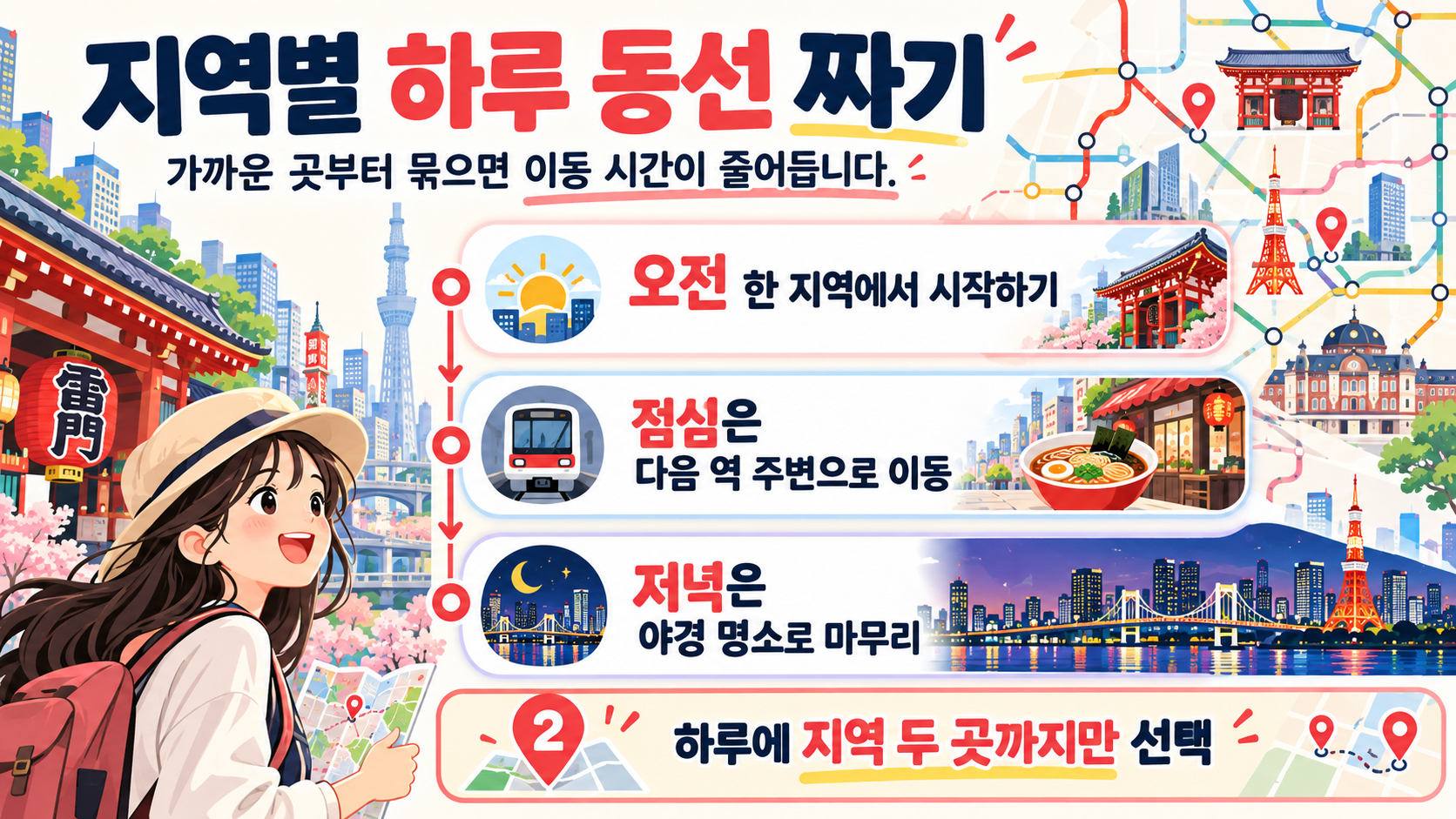 도쿄 여행 지역 선택과 일정 구성 순서 정보카드