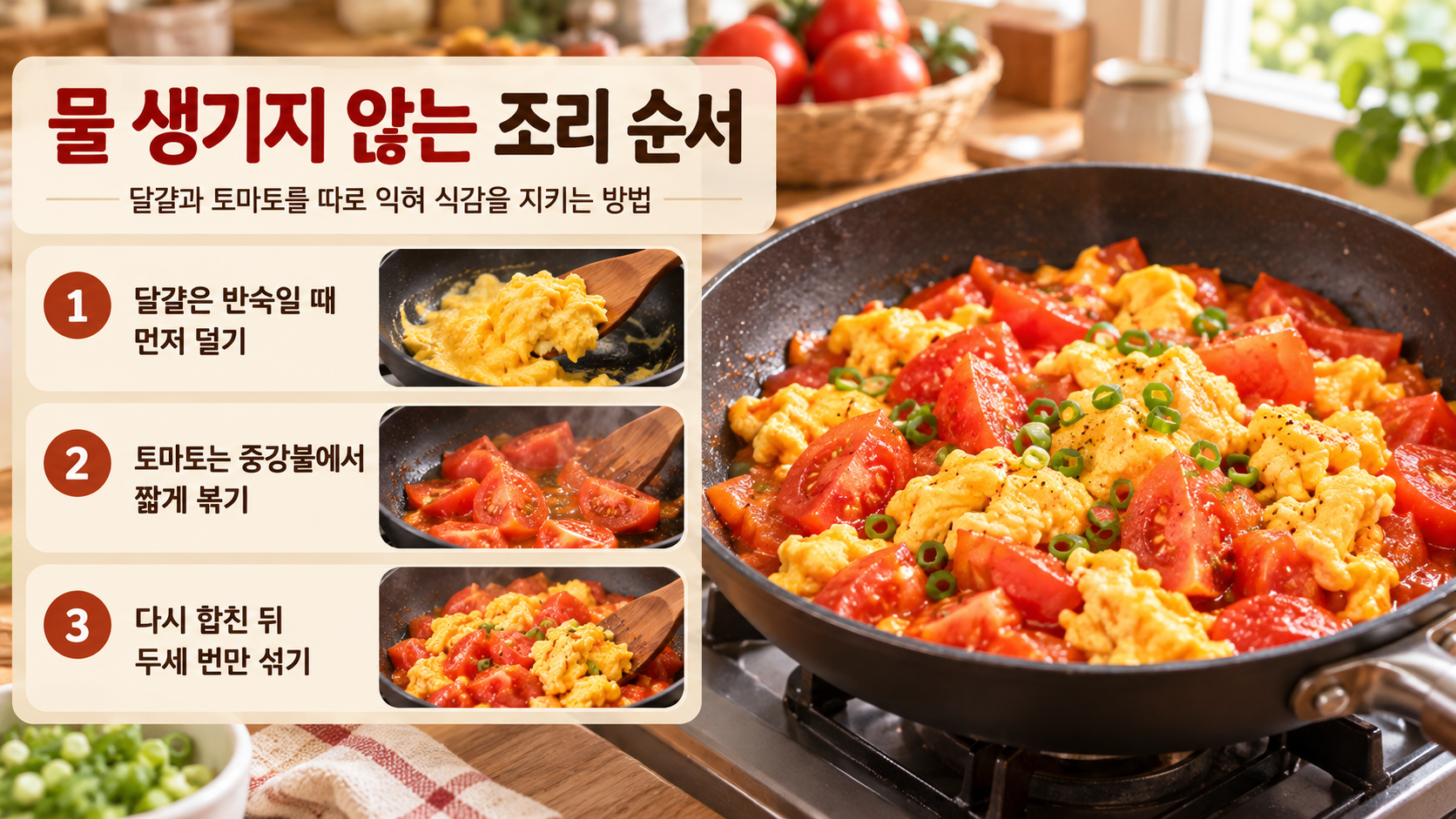 토마토 계란볶음 조리 순서를 보여주는 안내 카드