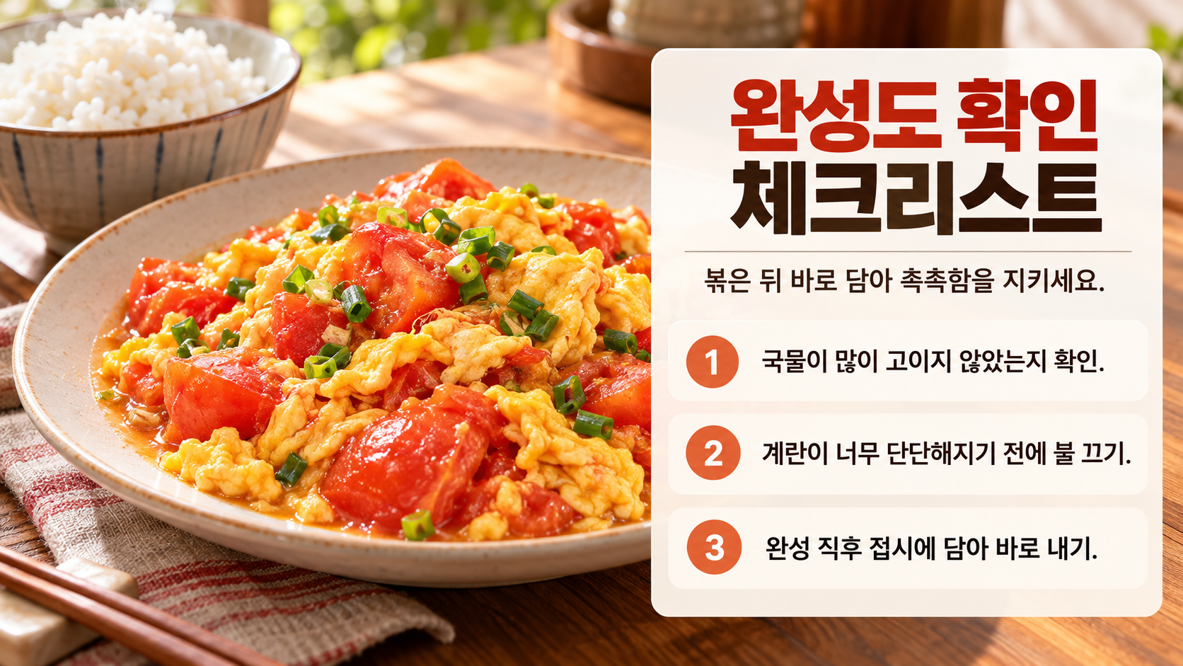 토마토 계란볶음 실패를 줄이는 체크리스트 카드